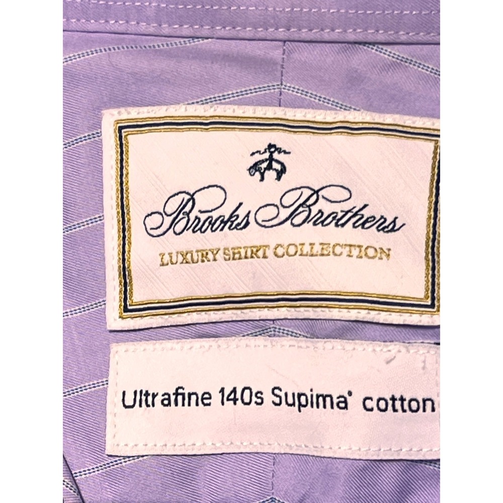 Brooks Brothers Mens Milano Luxury Shirt Purple Stripe Supima Cotton 140s 15/33 - Picture 4 of 10